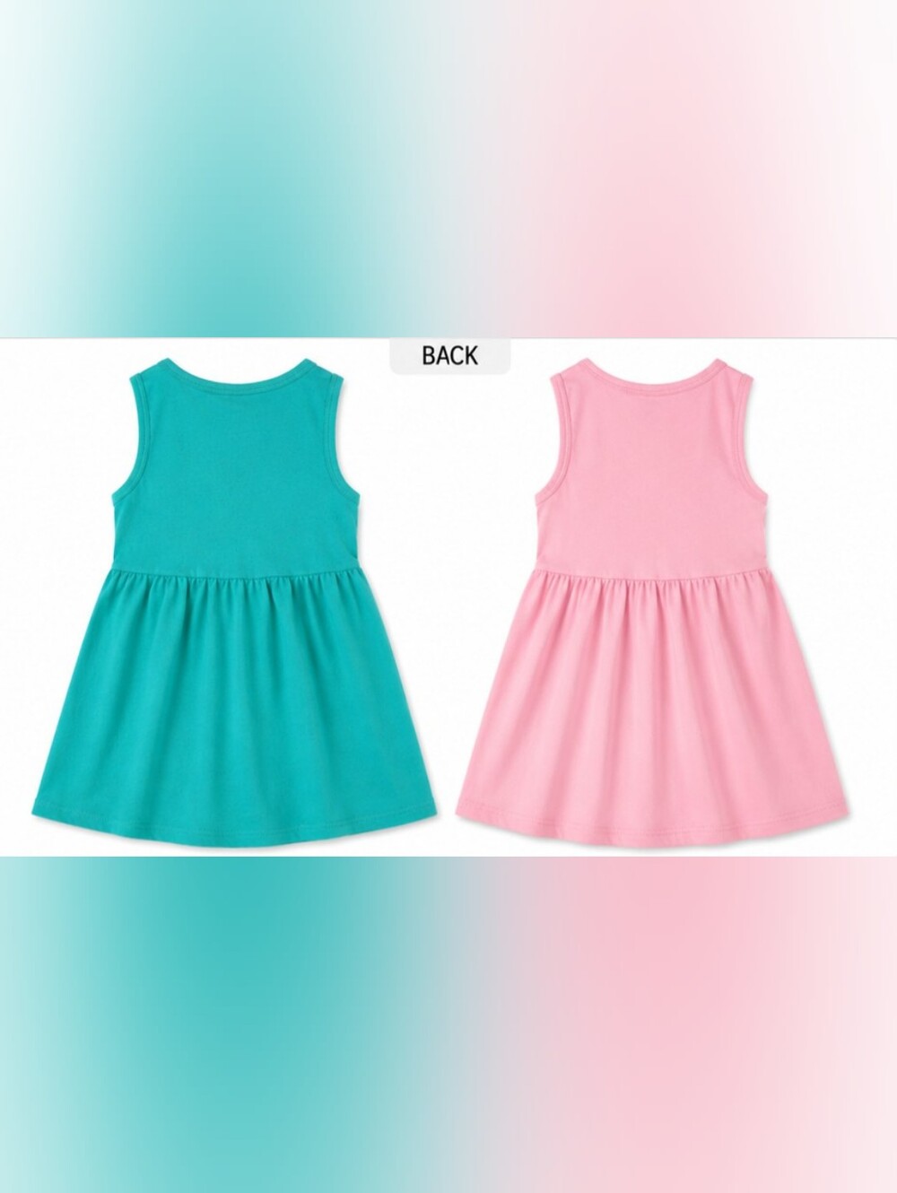 2 Girls Sleeveless Cotton Dress - Teal & Pink | Size 5-6 - Picture 2 of 4